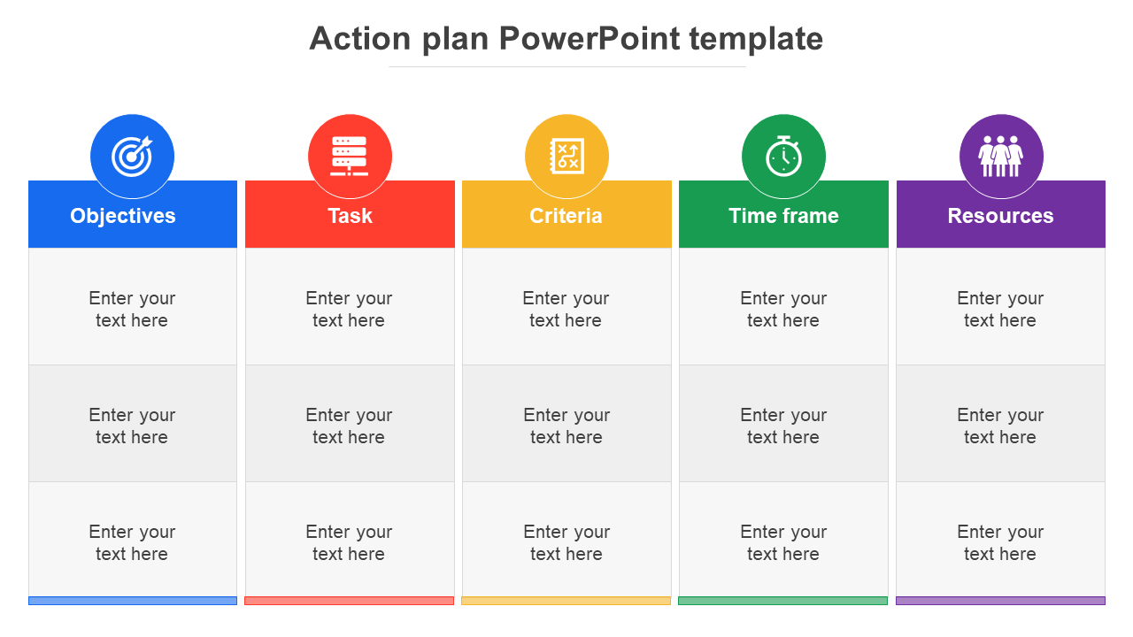 Multicolor Action Plan PowerPoint Template Presentation